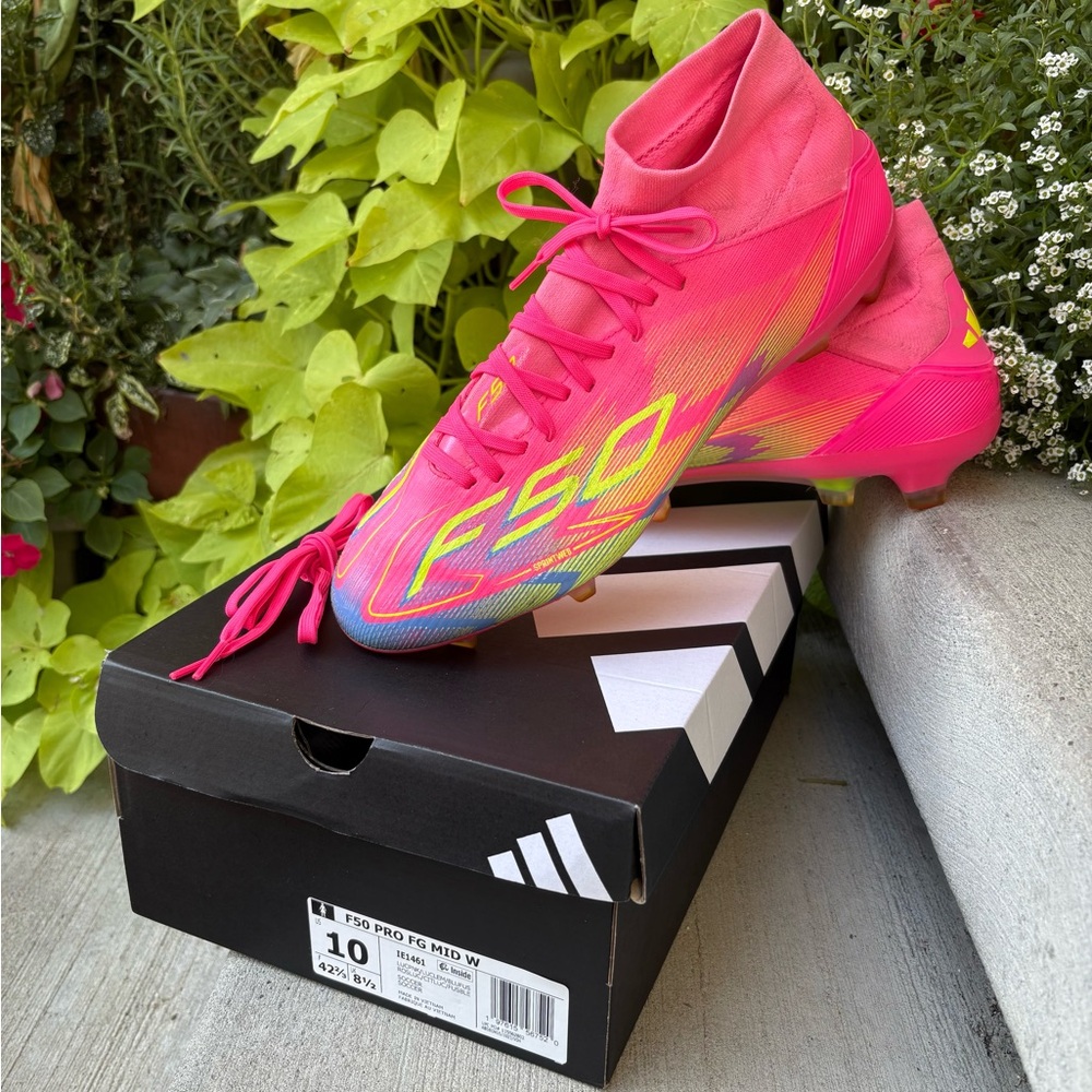 Adidas F50 PRO FG Mid Women's sizing Vibrant Pink and Yellow Athletic Shoes